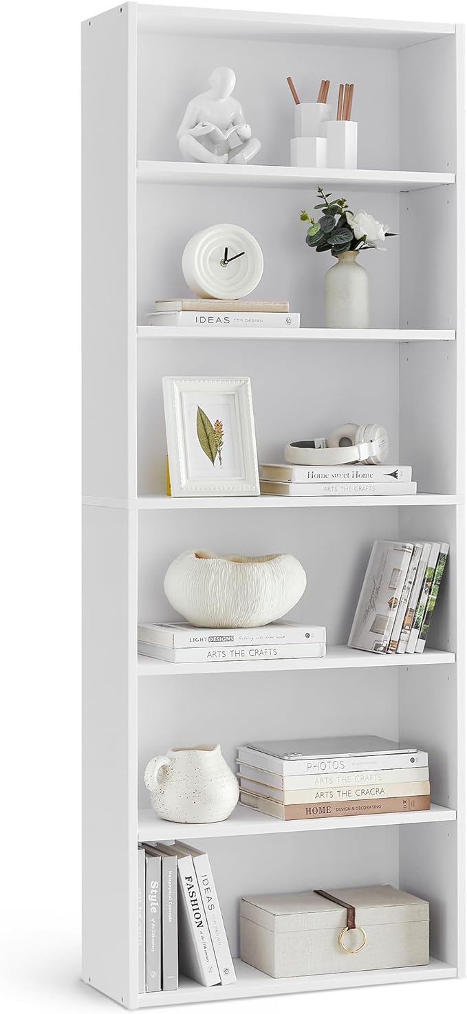VASAGLE CUSTOS Collection - Bookshelf, 6-Tier Bookcase, Book Shelf, Open Storage Shelf, 9.4 x 23.6 x 63.3 Inches, for Living Room, Home Office, Dinning Room, Cloud White ULBC166T14