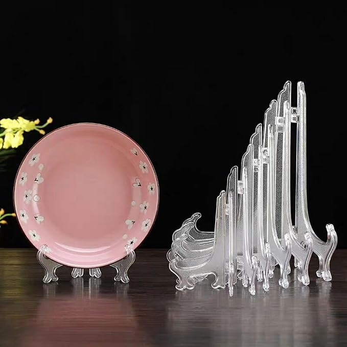 LonlyEagle 4 Pack 12 Inch Clear Plastic Easels or Stand/Plate Holders to Display Pictures or Other Items at Weddings, Plate Stands for Home Decoration, Birthday, Tables