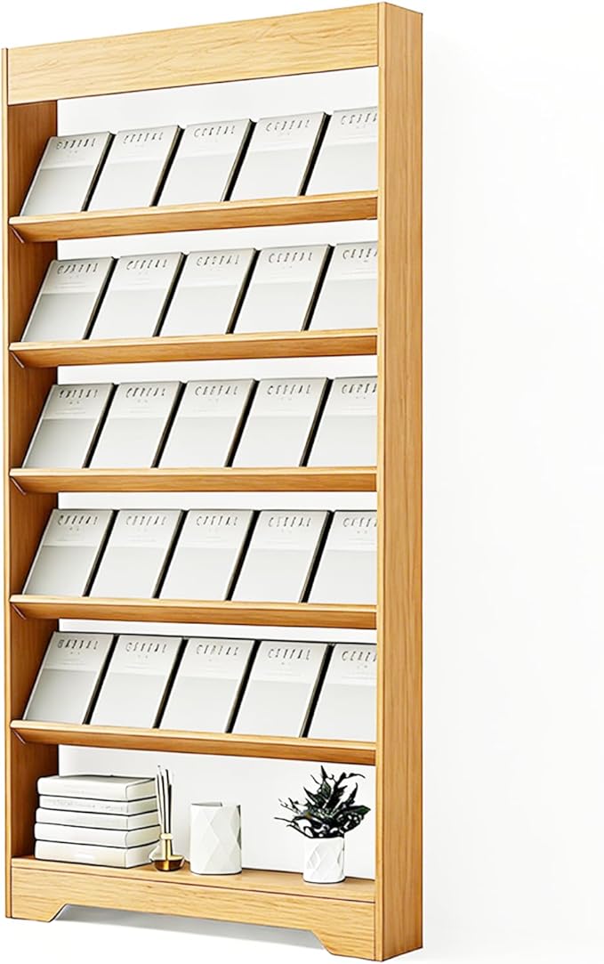 LHIUGE 6-Layer Brochure Display Rack,Freestanding Wooden Magazine Rack,Standing Literature Display Rack Brochure Holder for Home, Office, Retail Display