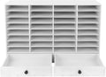 Fifizoo Literature Organizer with 32 Compartments | Adjustable Desktop File Sorter Mail Center for Home, Office & Classroom | PVC Paper Storage Cabinet with 2 Drawers and Shelves, White