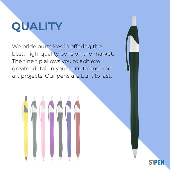 SyPen Personalized Pens With your Custom Logo or Text-1000 Pack Bulk-for Businesses, Parties, and Events, Custom Printed Slim Ballpoint Click Pens, Blue Barrel Colors, Black Ink