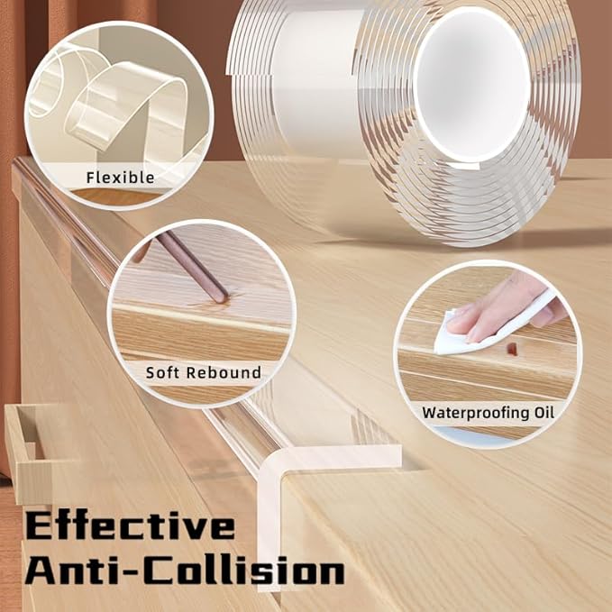 Corner Protectors Baby Proofing,0.8 in x 13.12 FT Clear Edge Protector Strip with 6 Furniture Corner Guards,Cabinets,Tables and Window Sill Sharp Corner Safety Bumpers