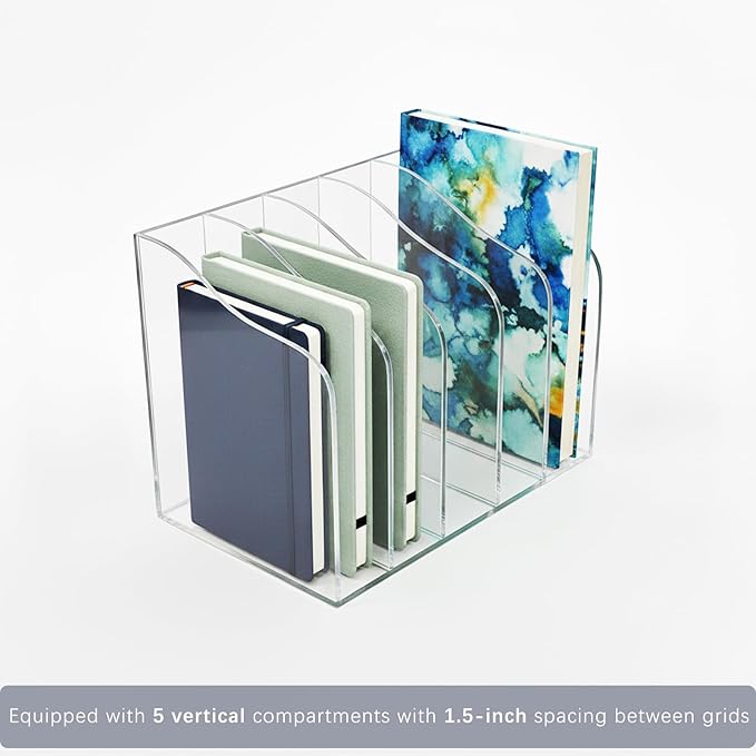 Acrylic Desk Organizer 5 Vertical Compartments Office Organization Clear Magazine Holder,Office Home Classroom File Organizer for Desk