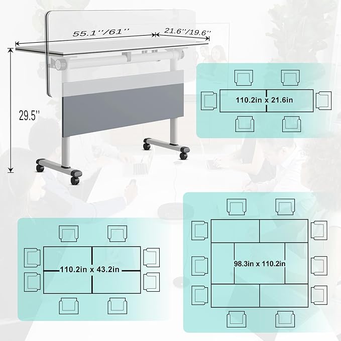 Conference Table,55.1''Folding Conference Room Table for 4-12 People,Mobile Flip Top MeetingTraining Table with Different Coulor and Styles for Offices, Classrooms,Meeting Room (6, 61''B)