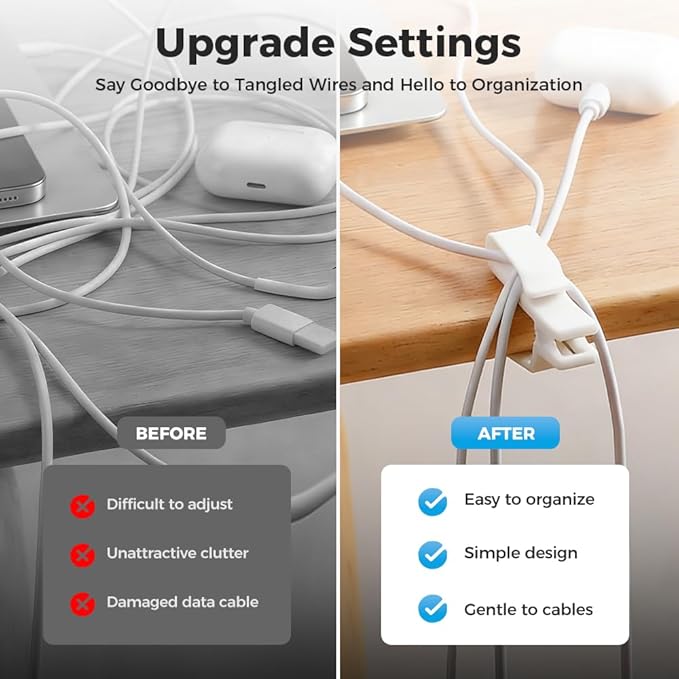 Movable Cord Holder for Nightstand, 2026 New Upgrade Cord Organizer Holder, Cable Organizers USB Cable Holder Wire Organizer Cord Clips, Cable Hider for Home, Office,Cubicle Accessories (6, Black)