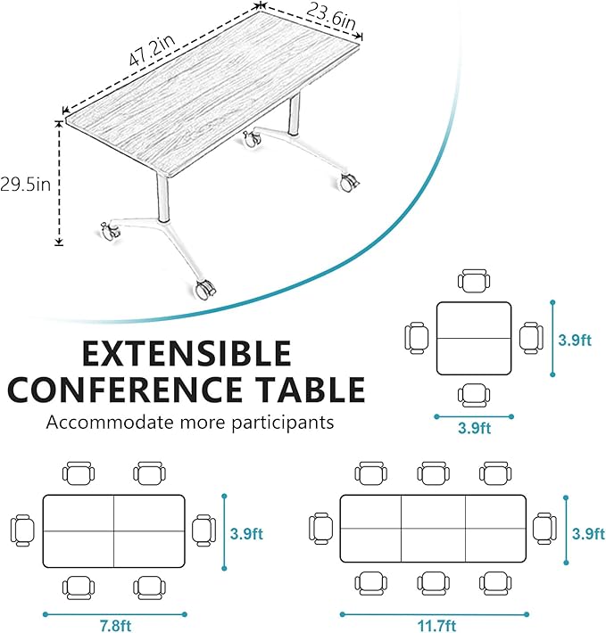 Goakwwuz Conference Room Table, Folding Conference Tables,Thicken Grey Tabletop,Flip Top Wooden Seminar Meeting Room Table for Conference Room Offices (4, Black+White, 47.2“)