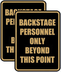 Portrait Round Backstage Personnel Only Beyond This Point Door or Wall Sign Easy Installation | Music | Concert | Festivals Sign (Black/Gold) - Small (2 Pack)