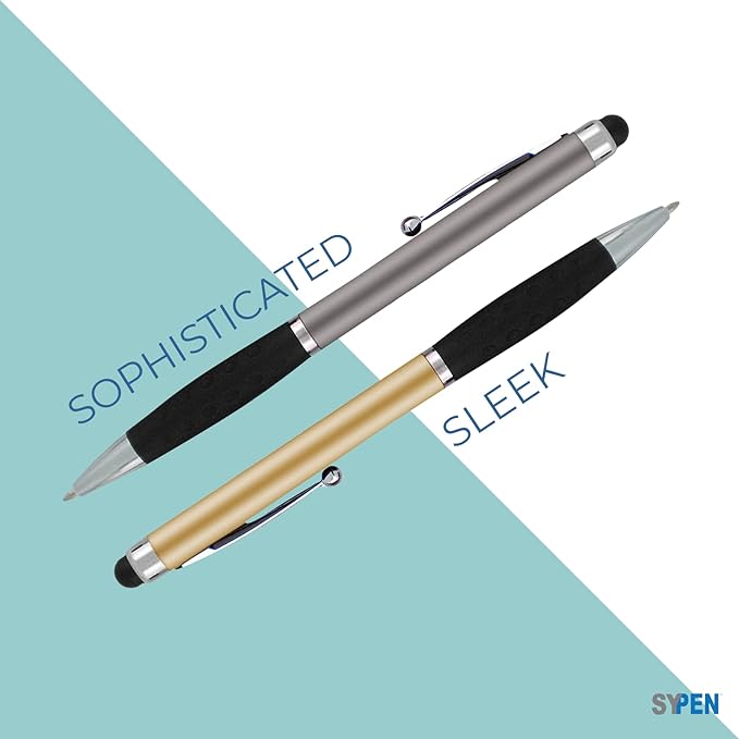 SyPen Personalized Pens With your Custom Logo or Text-300 Pack Bulk-for Businesses, Parties, and Events, 2 in 1 Ballpoint Pen & Stylus Compatible with Touchscreen Devices, Gold Barrel, Black Ink