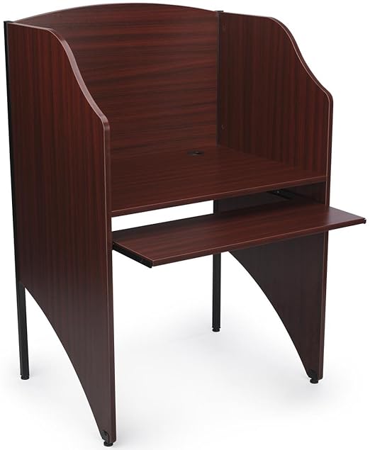 Displays2go Study Cubicle, Keyboard Tray, Steel Legs, Melamine Top – Mahogany (LCKSCCSSSM)