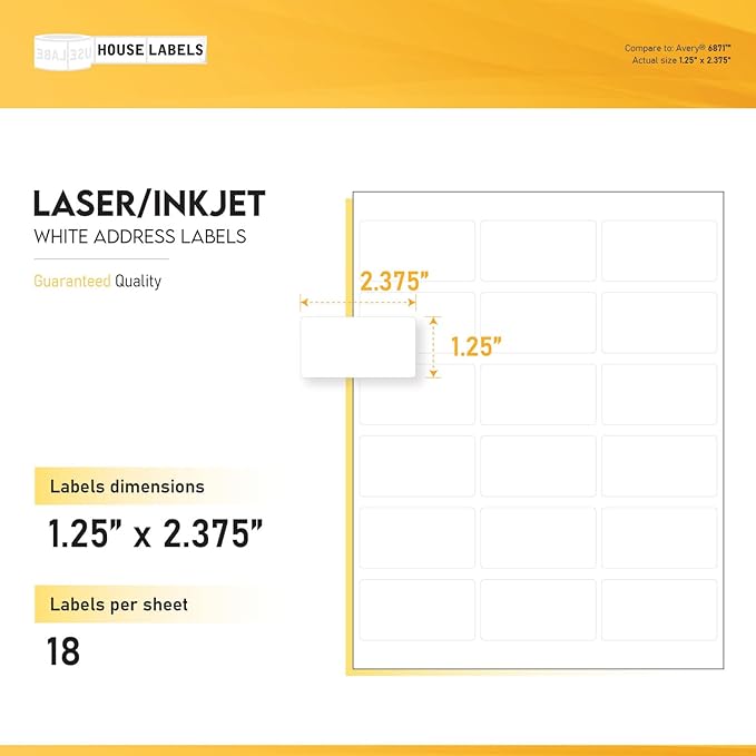 HOUSELABELS 18-up Address Labels (2-3/8" x 1-1/4") for Laser and Inkjet Printers, 1200 Sheets