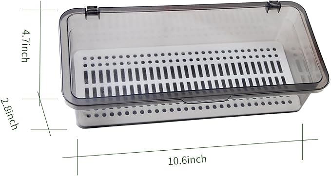 AHGUEP Silverware Organizer with Lid and Drainer - Plastic Kitchen Drawer Organizer for Forks Spoons Knives, Stackable Utensil Storage Container, Space-Saving Cutlery Tray (10.6 x 4.7 x 2.8 inch) (2)
