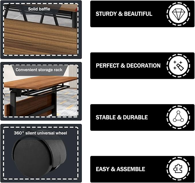 Folding Conference Table,Large Conference Room Table for 12 People,Flip Top Mobile Training Tables,Rolling Meeting Table with Caster Wheels,Foldable Seminar Meeting Room Tables for Office(4 55.1in)