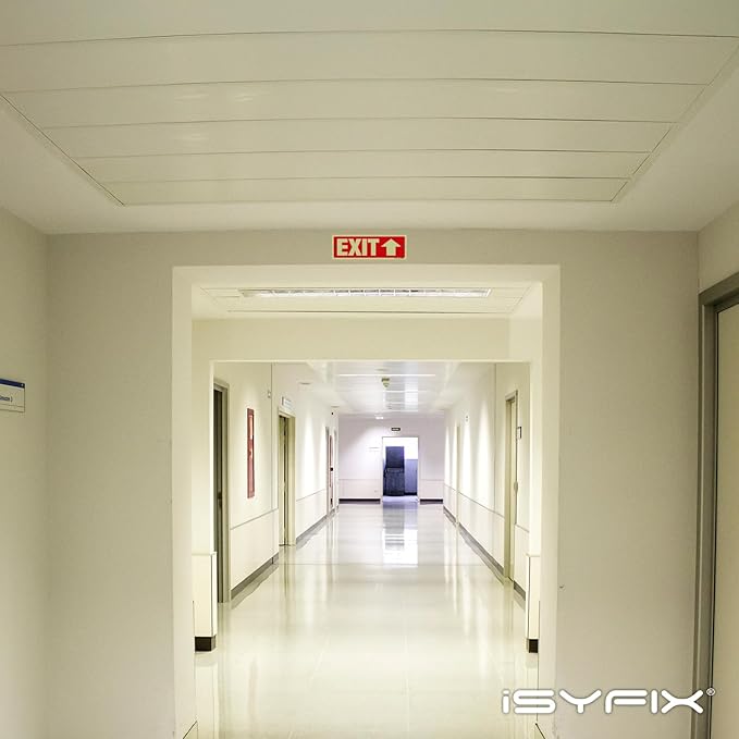 iSYFIX Exit Signs with Directional Up Arrow - 6 Pack 12x4 Inch Glow in the Dark for Business, School, Office, Warehouse - Durable 40 Mil Polystyrene, UV Laminated, Waterproof, Scratch & Fade Resistant