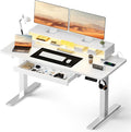GTPLAYER Electric Standing Desk with Drawers, 48 x 24 Inch Height Adjustable Gaming Desk with Monitor Stand, Power Outlets & LED Lights, Home Office Sit Stand Up Desk with Memory Preset (White)