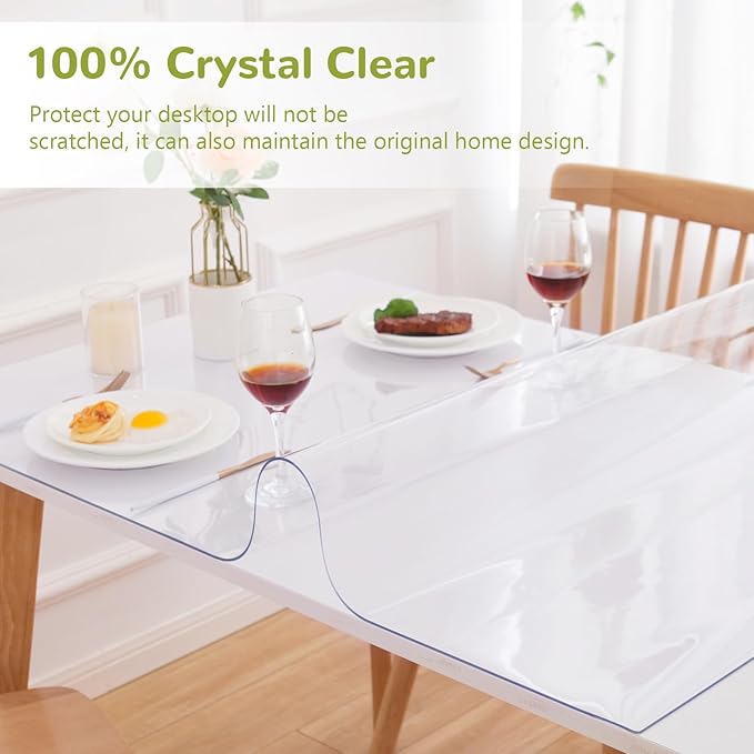 Eisdroma 24 x 60 Inch Clear Table Cover Protector, Clear Table Protector for Dining Room Table, 1.5mm Plastic Table Cover, Waterproof Table Pad for Kitchen, Office