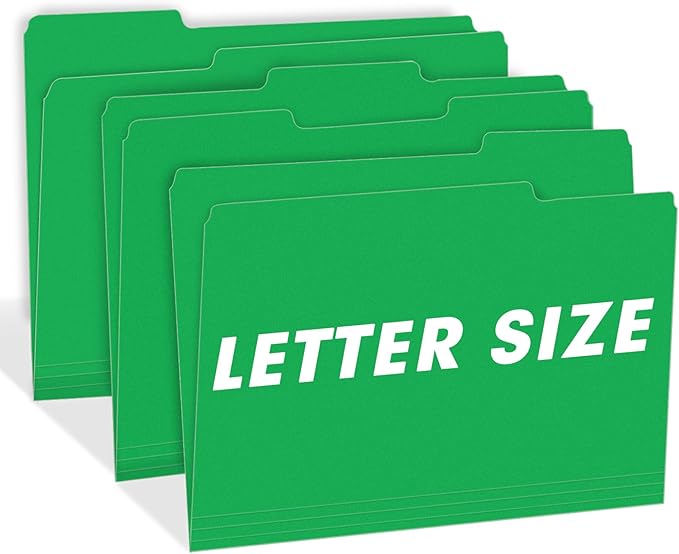 File Folder, RAZCC 150 Pack 1/3 Cut Tab File Folders Letter Size, Creen, Colored Folders with Tab Great for Organizing and Easy File Storage