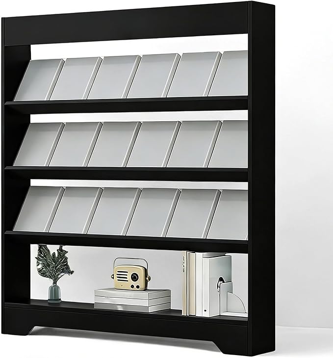 LHIUGE 4-Layer Brochure Display Rack,Freestanding Wooden Magazine Rack,Standing Literature Display Rack Brochure Holder for Home, Office, Retail Display