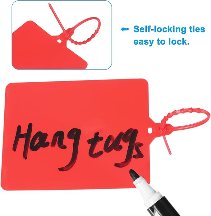 MECCANIXITY Plastic Seals Shipping Tags, for Basket Labels Cable Labels Tags Product Identification Tags, Logistics Marking, Outdoor Tagging, 3.1x3.9 Inch Red 50Packs