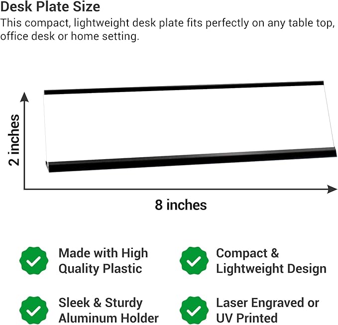 Custom Engraved Desk Plate | Personalized with your Name and Title | Perfect Decor for Office, Business, or Home | Multiple Font and Color Options | 2x8" or 2x10" (Apple Green w/White Letters, 2x8")