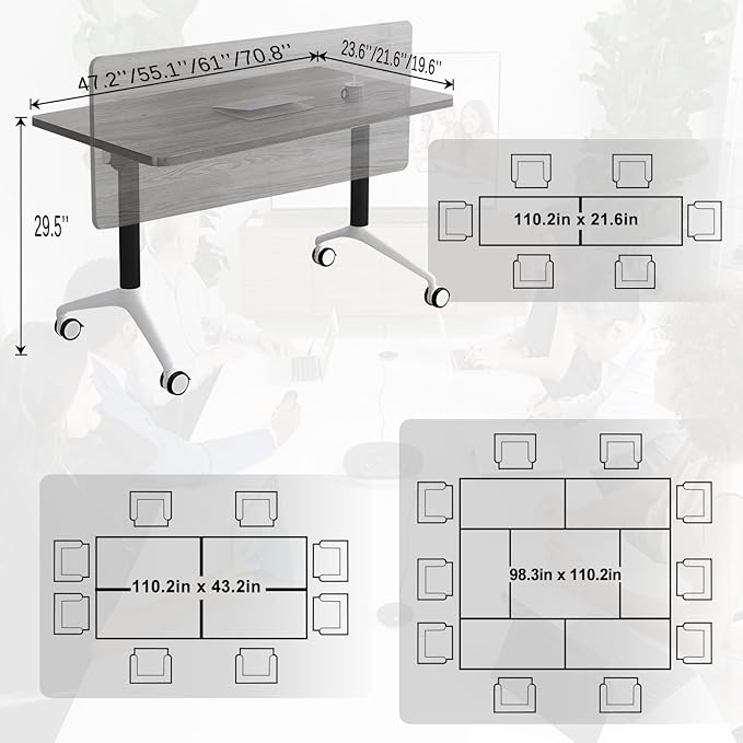 Conference Table,55.1''Folding Conference Room Table for 4-12 People,Mobile Flip Top MeetingTraining Table with Different Coulor and Styles for Offices, Classrooms,Meeting Room (8, 47.2''F)