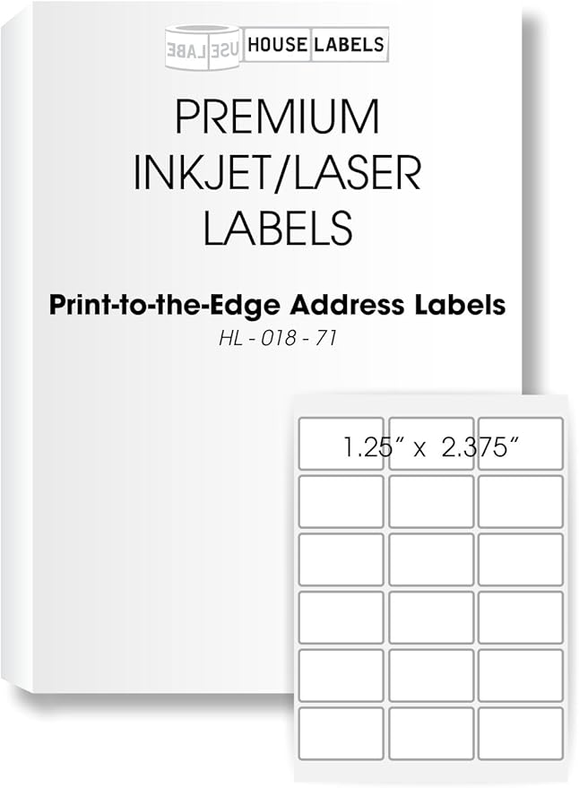 HOUSELABELS 18-up Address Labels (2-3/8" x 1-1/4") for Laser and Inkjet Printers, 2300 Sheets
