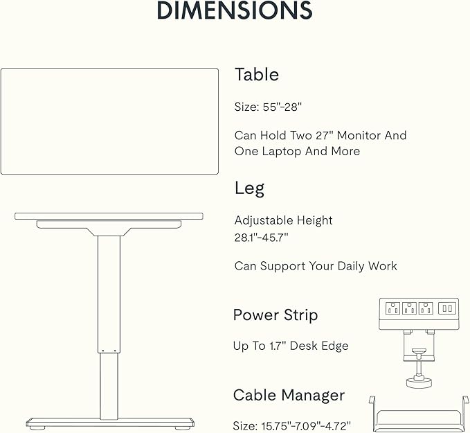 FLEXISPOT EN2 Whole-Piece Standing Desk with Clamp Power Strip, 55 x 28 Electric Stand Up Height Adjustable Desk with Cable Management (Black Frame + 55" Maple Top, 2 Packages)