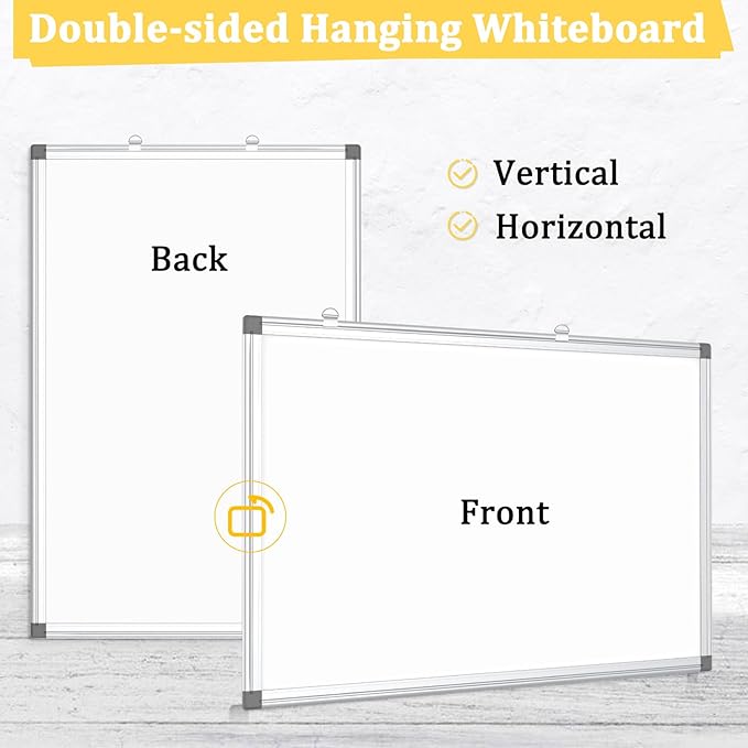 AMUSIGHT Double-Sided Magnetic Whiteboard, 36" x 24" Dry Erase Board, Aluminum Frame White Board for Wall, Hanging Mounting White Board Dry Erase Marker Board with 4 Markers, 1 Pen Tray