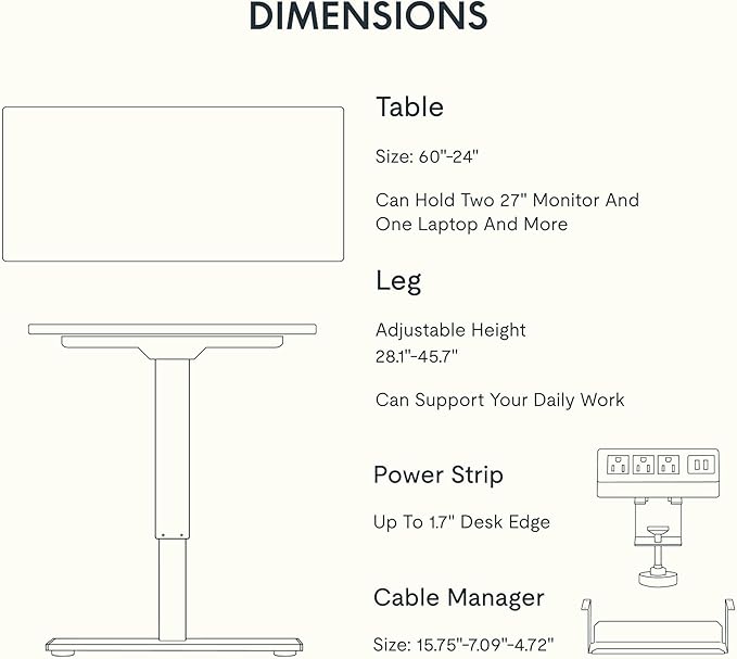 FLEXISPOT EN2 Whole-Piece Standing Desk with Clamp Power Strip, 60 x 24 Electric Stand Up Height Adjustable Desk with Cable Management (Black Frame + 60" Mahogany Top, 2 Packages)