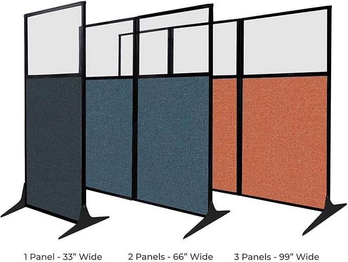 Versare Workstation Partition | Portable Wall Divider | Modern Office Cubicle | Free Standing Privacy Screen | Flexible Work Space | 99" x 70" Gray Elm Wood Grain Panels with Clear Window