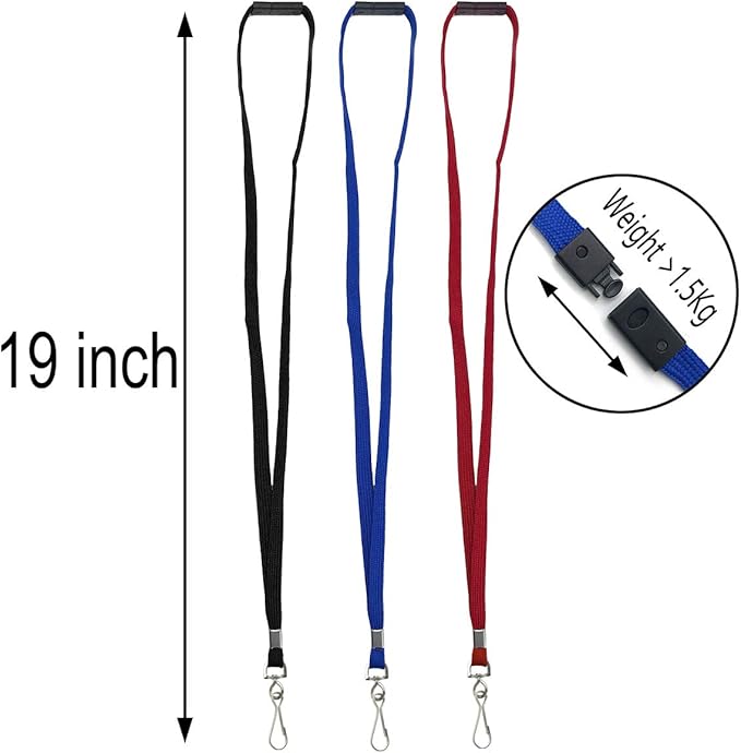 Lanyards Safety Red Lanyards Neck Flat Premium Breakaway Badge Lanyard with J-Hook for ID Nametag Badge Holder (Red, 50 PCS)