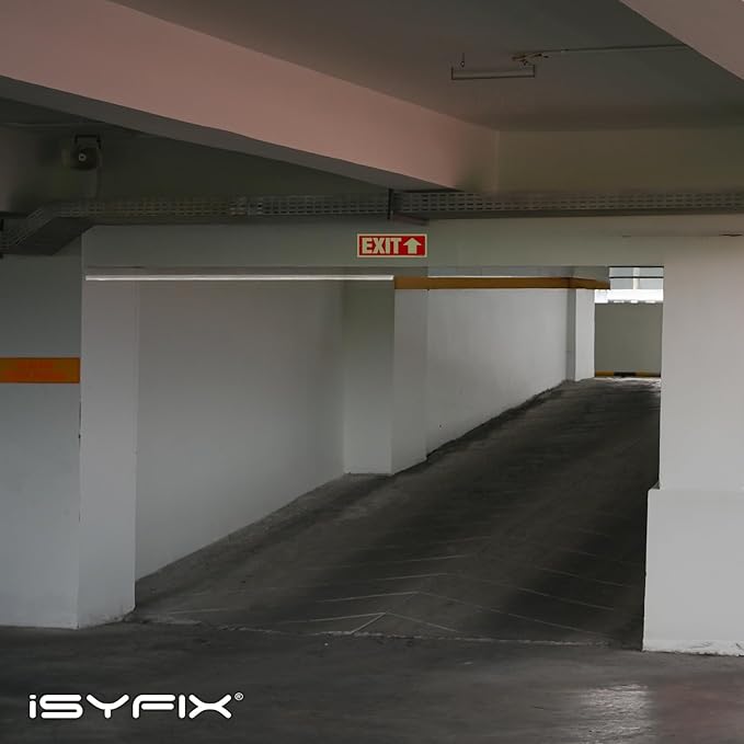 iSYFIX Exit Signs with Directional Up Arrow - 2 Pack 12x4 Inch Glow in the Dark for Business, School, Office, Warehouse - Durable 40 Mil Polystyrene, UV Laminated, Waterproof, Scratch & Fade Resistant