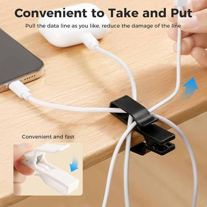 Movable Cord Holder for Nightstand, 2026 New Upgrade Cord Organizer Holder, Cable Organizers USB Cable Holder Wire Organizer Cord Clips, Cable Hider for Home, Office,Cubicle Accessories (9, White)