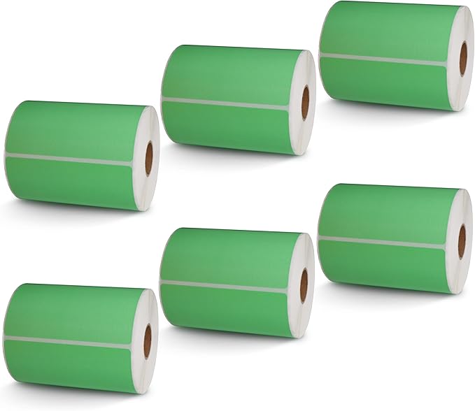 BETCKEY - 4" x 4" Shipping & Large Square Labels Compatible with Zebra & Rollo Label Printer,Premium Adhesive & Perforated[Green, 6 Rolls, 2100 Labels]