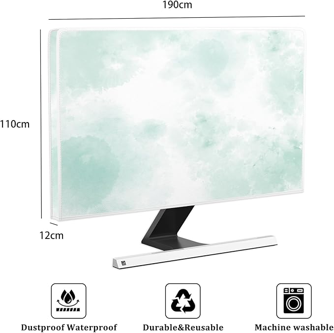 Baocicco Abstract Watercolor Waterproof TV Display Screen Cover 80 Inch Cyan Marble Dip Dyeing Dust Proof TV Covers for Television Screen Anti-Static Dustproof Protective，Mint Green