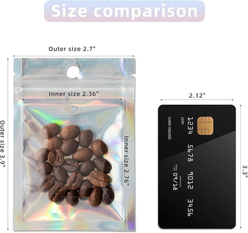 100Pcs Holographic Packaging Bags, 2.7x3.9 inch Resealable Foil Pouch Mylar Sample Bag Great for Small Business and Party Favor Food Storage Favors, Small Business Packaging