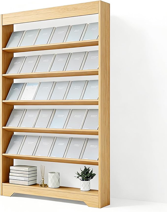 LHIUGE 6-Layer Brochure Display Rack,Freestanding Wooden Magazine Rack,Standing Literature Display Rack Brochure Holder for Home, Office, Retail Display