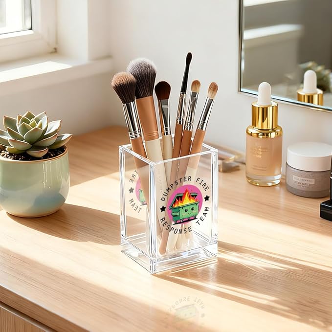 QYUVK Dumpster Fire Response Team Acrylic Pencil Holder Cup, Funny Dumpster Fire Pen Holder Gifts For HR Nurse Women Men, Hilarious Gifts for Coworkers Team Members, Pencil Cup for Desk