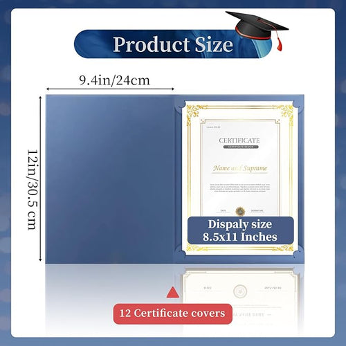 12 Packs Certificate Covers,Navy Blue Cardboard Diploma Cover,Certificate Holders Gold Foil Border,for Letter Size 8.5 x 11 Inch Awards and Certificates