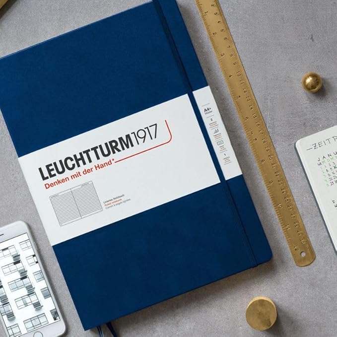 LEUCHTTURM1917 - Notebook Hardcover Master Slim A4+ - 123 Numbered Pages for Writing and Journaling (Sage, Ruled)