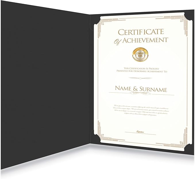 HAUTOCO 10 Pcs Certificate Holders, Black Diploma Folders Document Covers with Gold Foil Border for Letter Size 8.5x11 Cardstock, Award, Graduation