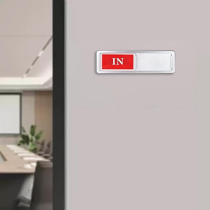 In or Out Door Sign, Sliding Status Indicator for Office Home Meeting Room, Red Green In Out Slider Sign (Silver)