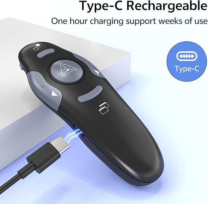 [4 Units] Presentation Clicker with 4 Cases: PowerPoint Wireless Presenter Remote USB Type C Rechargeable Red Laser Pointer Clickers Computer Project Mac PPT Slideshow Google Slide Advancer