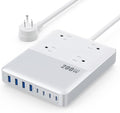 12-in-1 Charging Station USB C Power Strip with 5ft Cord,200W GaN IV USB C Charger Block,4 AC Outlets,8 USB for MacBook,iPhone 16/15/14,Fast Charging Desktop Charger for Office (A-White)
