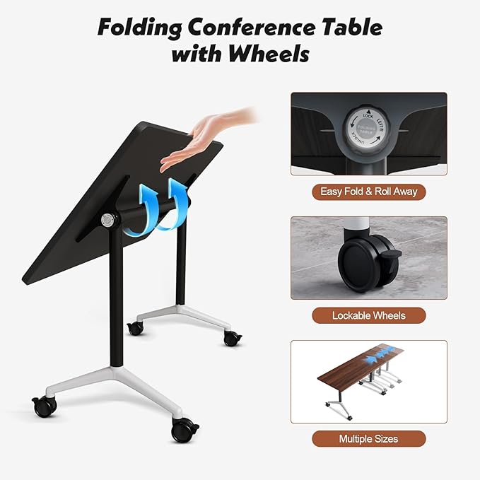 Goakwwuz Conference Room Table, Folding Conference Tables,Thicken Grey Tabletop,Flip Top Wooden Seminar Meeting Room Table for Conference Room Offices (4, Walnut, 61.0“)