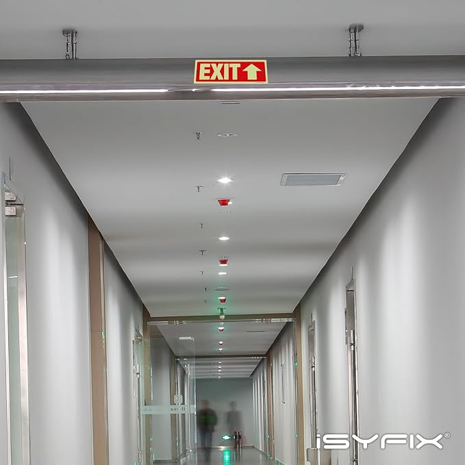 iSYFIX Exit Signs with Directional Up Arrow - 12 Pack 12x4 Inch Glow in the Dark for Business, School, Office, Warehouse - Durable 40 Mil Polystyrene, UV Laminated, Waterproof, Scratch & Fade Resistant