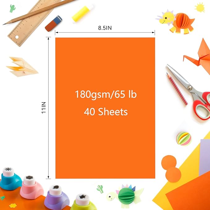 Colored Card Stock, 180GSM 65LB Color Cardstock Paper, 40 Sheets 8.5 x 11 Inch Craft Construction Paper Bulk for Card Making, Scrapbooking, DIY Crafts, Printing, School & Office(Lemon Yellow)