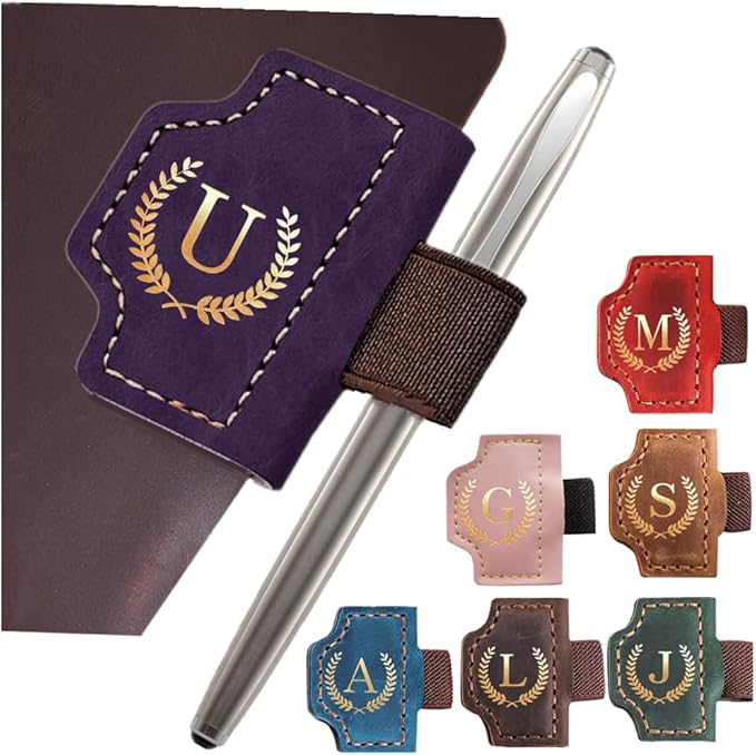Personalized Mark Bookmark with Pen Holder, Leather Magnetic Book Marker 26 Letters,Custom Initials Page Marks, Gifts for Book Lovers Readers Men Women (Purple, U)