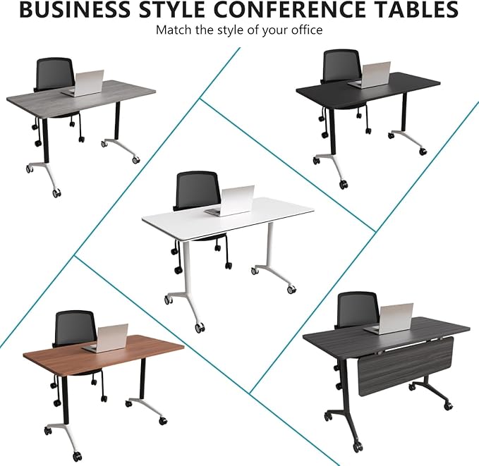 Goakwwuz Conference Room Table, Folding Conference Tables,Thicken Grey Tabletop,Flip Top Wooden Seminar Meeting Room Table for Conference Room Offices (2, Black+White, 61.0“)