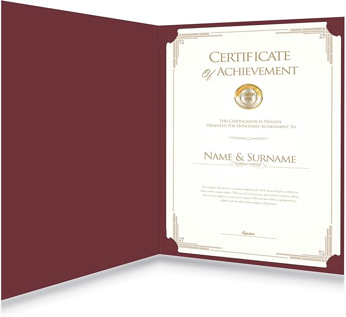 HAUTOCO 120 Packs Certificate Holders, Burgundy Diploma Holders, Document Award Covers Certificate Folders with Gold Foil Border for 8.5x11 Letter Size