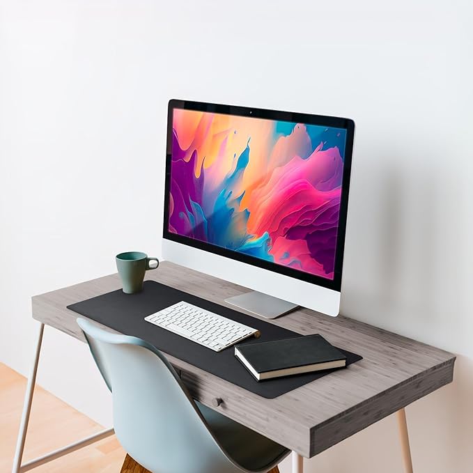 Vine Creations Leather Desk Mat 32" x 17", Desk Protector Mat, PU Leather Desk Pad, Large Mouse Pad, Desk Blotter, Desk Pads on Top of Desks, Desk Matt for Desktop, Home Office Desk Mat (Black)
